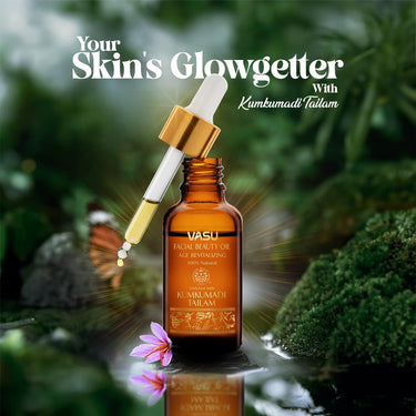 Vasu Facial Beauty Oil enriched with Kumkumadi Tailam - 100% Natural Face Oil, Gives Natural Glow to Your Face, A Unique Blend of 5 Precious Oils with Potent Herbs - 25 ml